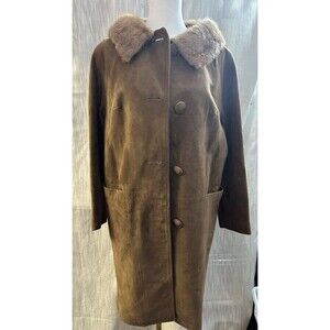 Vintage 1950s 1960s Brown Mink Collar Trench Coat